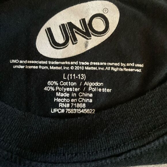 UNO Tee Shirt Wild Card Graphic Crew Neck Black Multicolor Junior Size Large - Picture 3 of 8